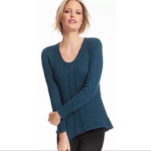 CABI Cable Knit Scoop Neck Sweater Dark Teal - Picture 2 of 6